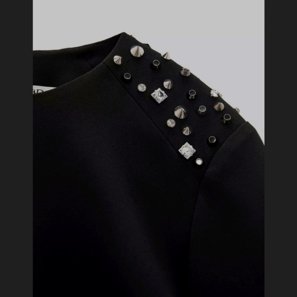 ZARA BLACK STUDDED MINI DRESS ✨️SIZE M✨️ - Picture 7 of 7